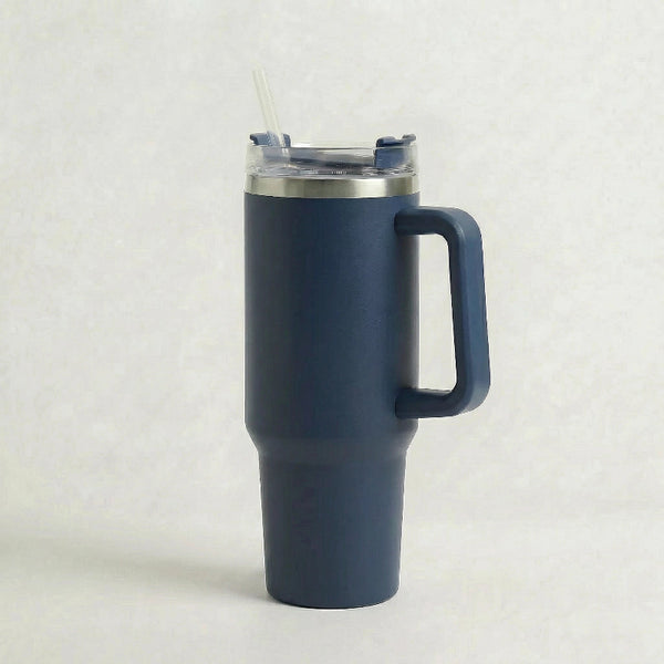 Gourde Isotherme 1,2L Bleu Marine avec Paille et Poignée — Thermos Inox XXL