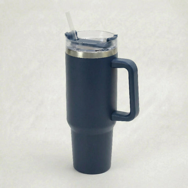 Gourde Isotherme 1,2L Bleu Marine avec Paille et Poignée — Thermos Inox XXL