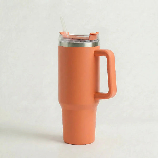Gourde Isotherme 1,2L Orange avec Paille et Poignée — Thermos Inox XXL