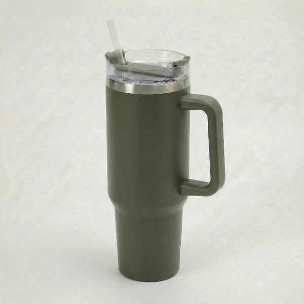 Gourde-Isotherme-1.2L-Vert-Militaire- avec-Paille-et-Poignée–Thermos-Inox- XXL-2