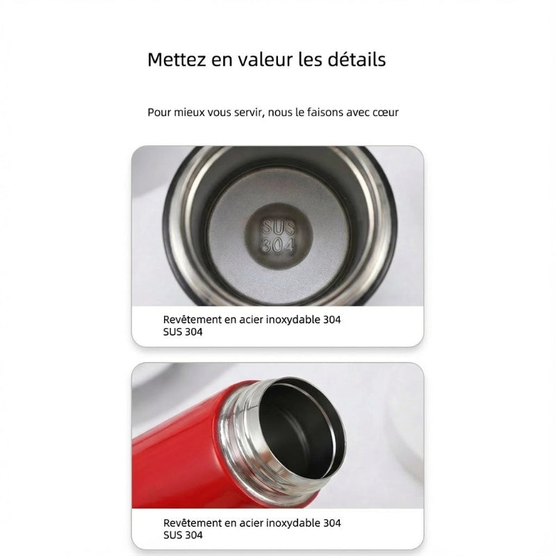 Gourde Isotherme 250ml Rouge Bouchon Bois — Inox Double Paroi Sans BPA