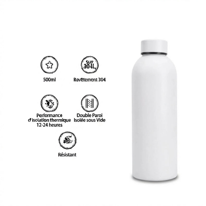 Gourde Isotherme 500ml Blanc Acier Inoxydable Double Paroi — Récipient Nomade
