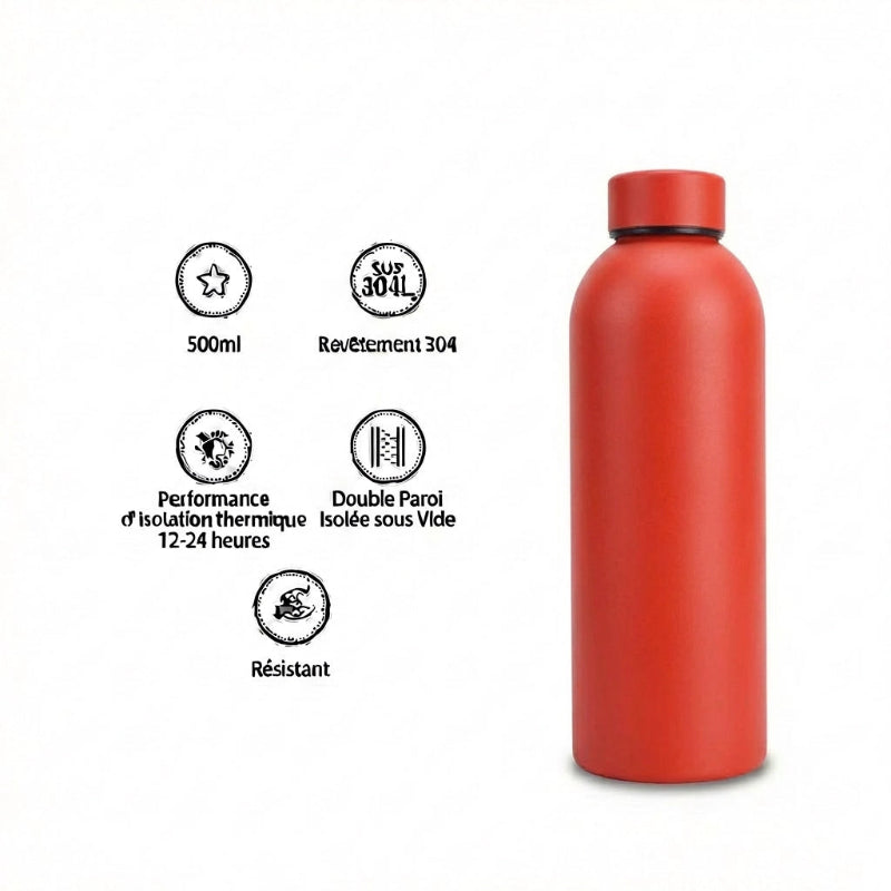 Gourde Isotherme 500ml Rouge Acier Inoxydable Double Paroi — Récipient Nomade