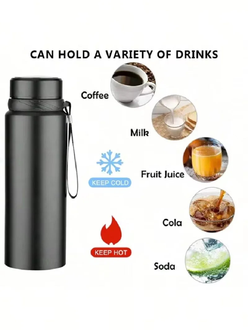 Gourde Isotherme 1L Noir Acier Inoxydable – Grand Thermos Inox Haute Performance