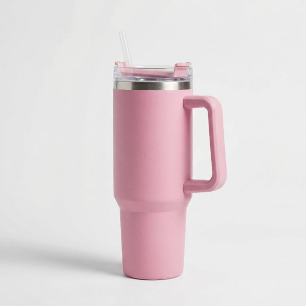 Gourde-Isotherme-1.2L-Rose-avec- Paille-et-Poignée-Thermos-Inox-XXL