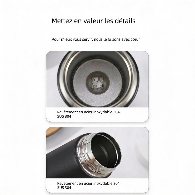 Gourde Isotherme 250ml Noir Bouchon Bois — Inox Double Paroi Sans BPA