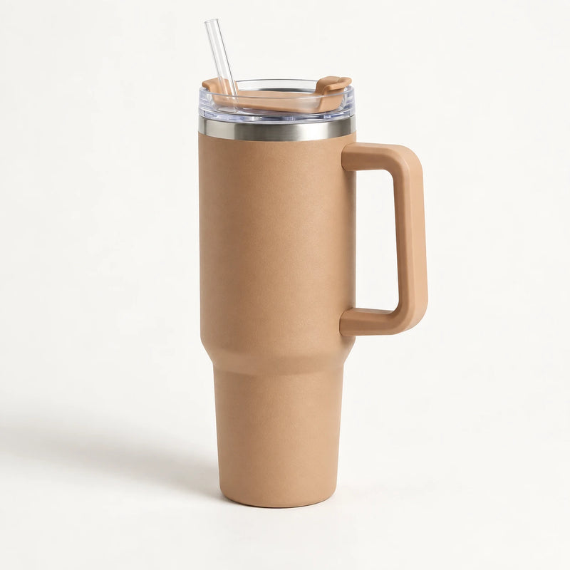 Gourde Isotherme 1,2L Caramel avec Paille et Poignée — Thermos Inox XXL