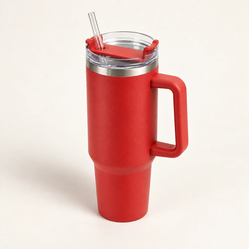 Gourde Isotherme 1,2L Rouge avec Paille et Poignée — Thermos Inox XXL