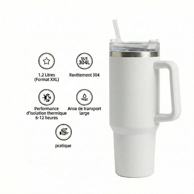 Gourde-Isotherme-1.2L-Blanc-avec- Paille-et-Poignée–Thermos-Inox-XXL-4