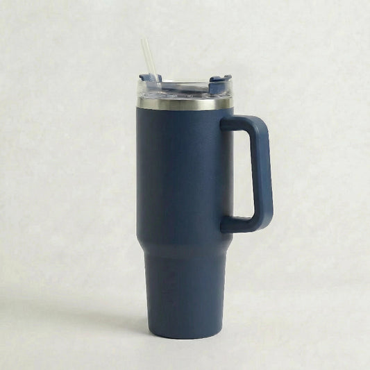 Gourde Isotherme 1,2L Bleu Marine avec Paille et Poignée — Thermos Inox XXL