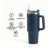 Gourde Isotherme 1,2L Bleu Marine avec Paille et Poignée — Thermos Inox XXL
