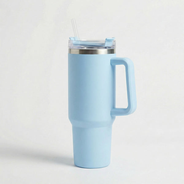 Gourde Isotherme 1,2L Bleu Ciel avec Paille et Poignée — Thermos Inox XXL