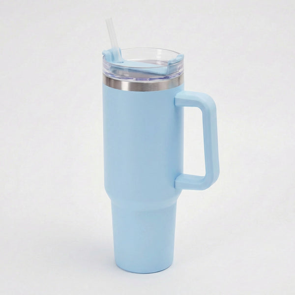 Gourde Isotherme 1,2L Bleu Ciel avec Paille et Poignée — Thermos Inox XXL