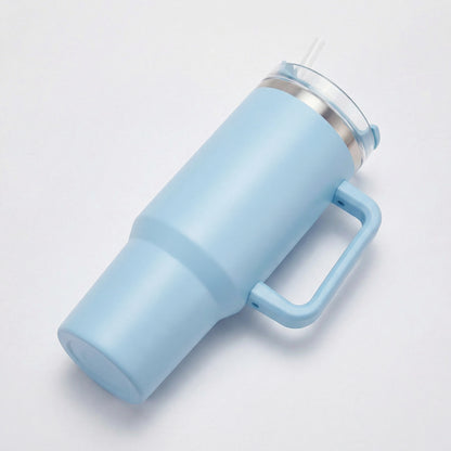 Gourde Isotherme 1,2L Bleu Ciel avec Paille et Poignée — Thermos Inox XXL
