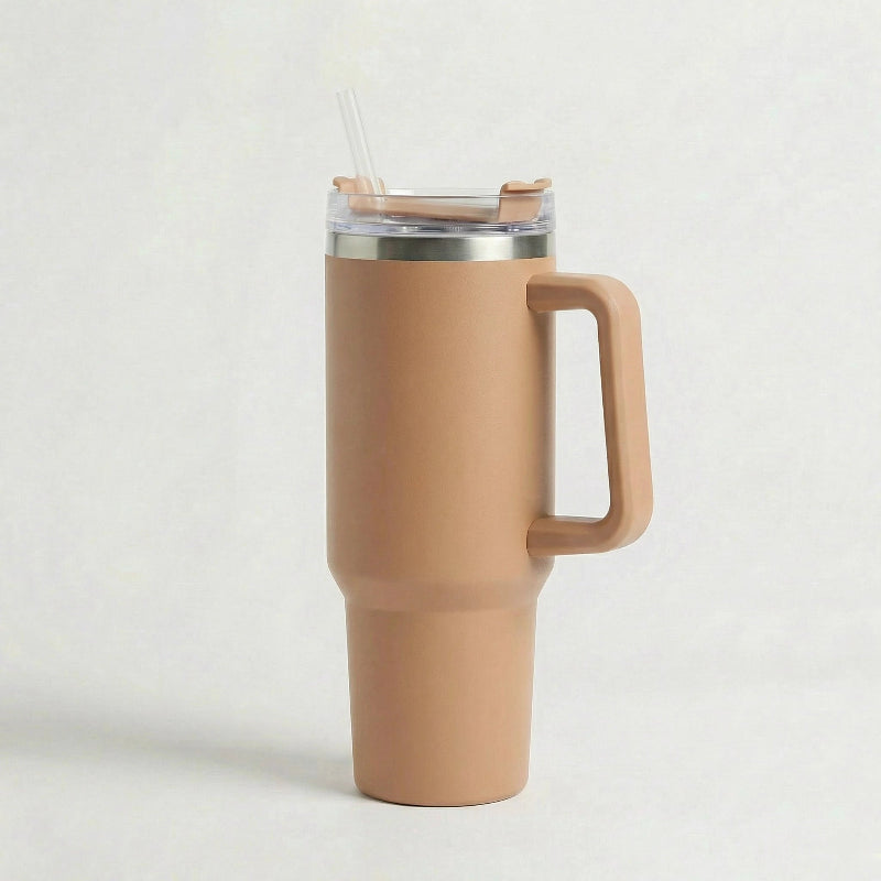 Gourde-Isotherme-1.2L-Caramel-avec- Paille-et-Poignée–Thermos-Inox-XXL