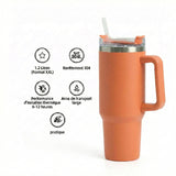 Gourde Isotherme 1,2L Orange avec Paille et Poignée — Thermos Inox XXL