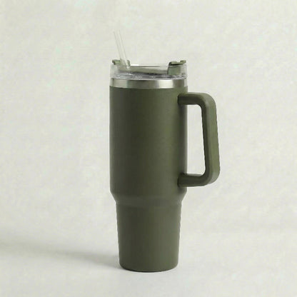 Gourde-Isotherme-1.2L-Vert-Militaire-  avec-Paille-et-Poignée–Thermos-Inox- XXL