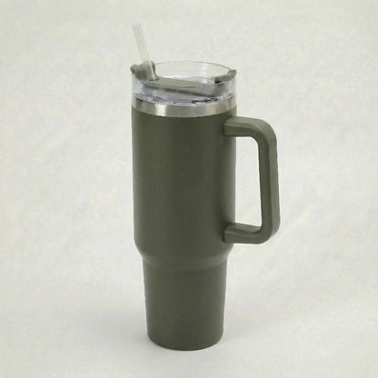 Gourde-Isotherme-1.2L-Vert-Militaire-  avec-Paille-et-Poignée–Thermos-Inox- XXL-2