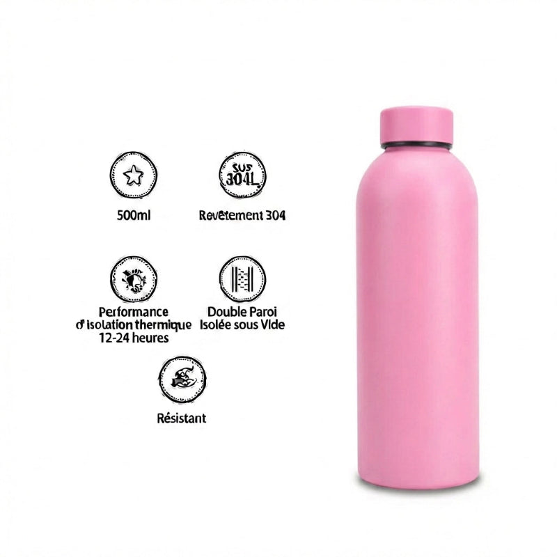 Gourde Isotherme 500ml Rose Acier Inoxydable Double Paroi — Récipient Nomade
