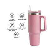 Gourde-Isotherme-1.2L-Rose-avec- Paille-et-Poignée-Thermos-Inox-XXL-4