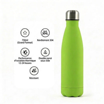 Gourde Isotherme 750ml Vert Sans BPA Double Paroi — Robuste Sport et Outdoor