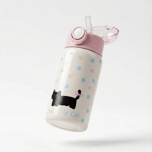 Gourde Isotherme avec Paille 450ml Inox — Grand Thermos Fille Design Mignon