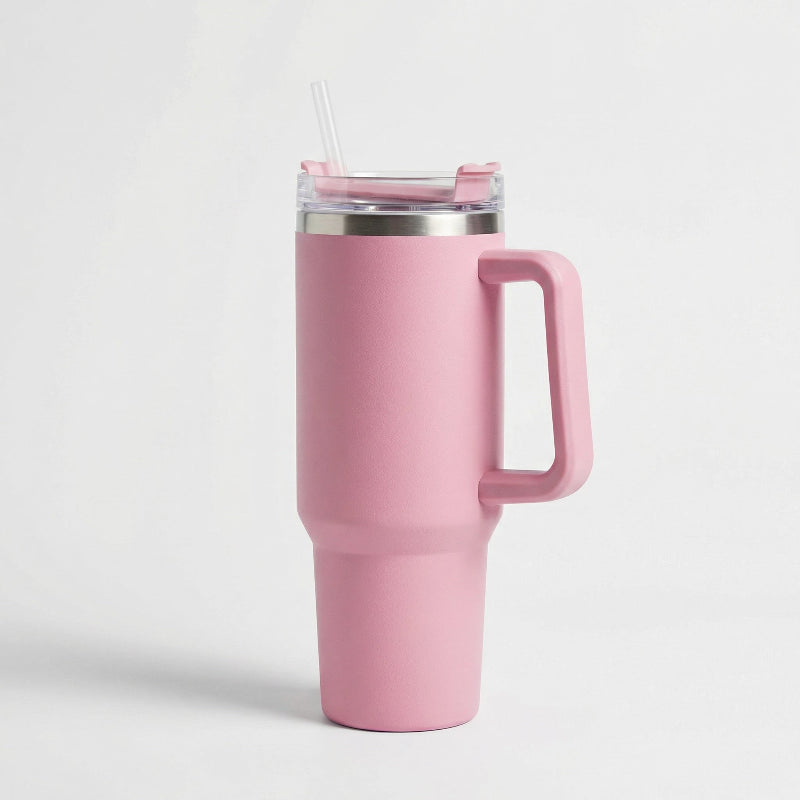 Gourde-Isotherme-1.2L-Rose-avec- Paille-et-Poignée-Thermos-Inox-XXL