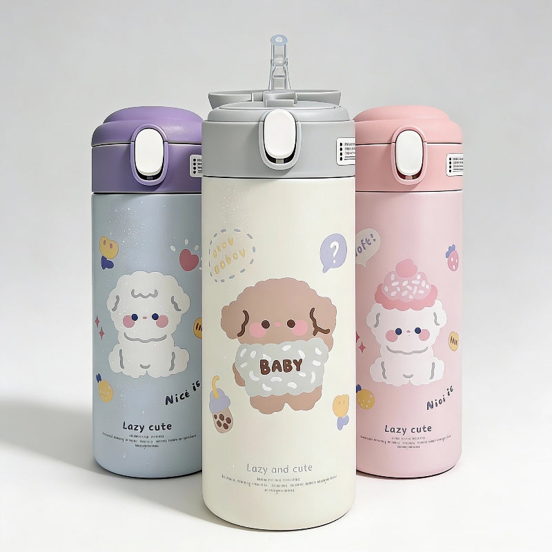 gourde isotherme chien blanc bleu rose 