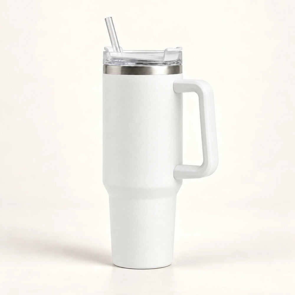 Gourde isotherme blanche 1,2 L avec paille et poignée