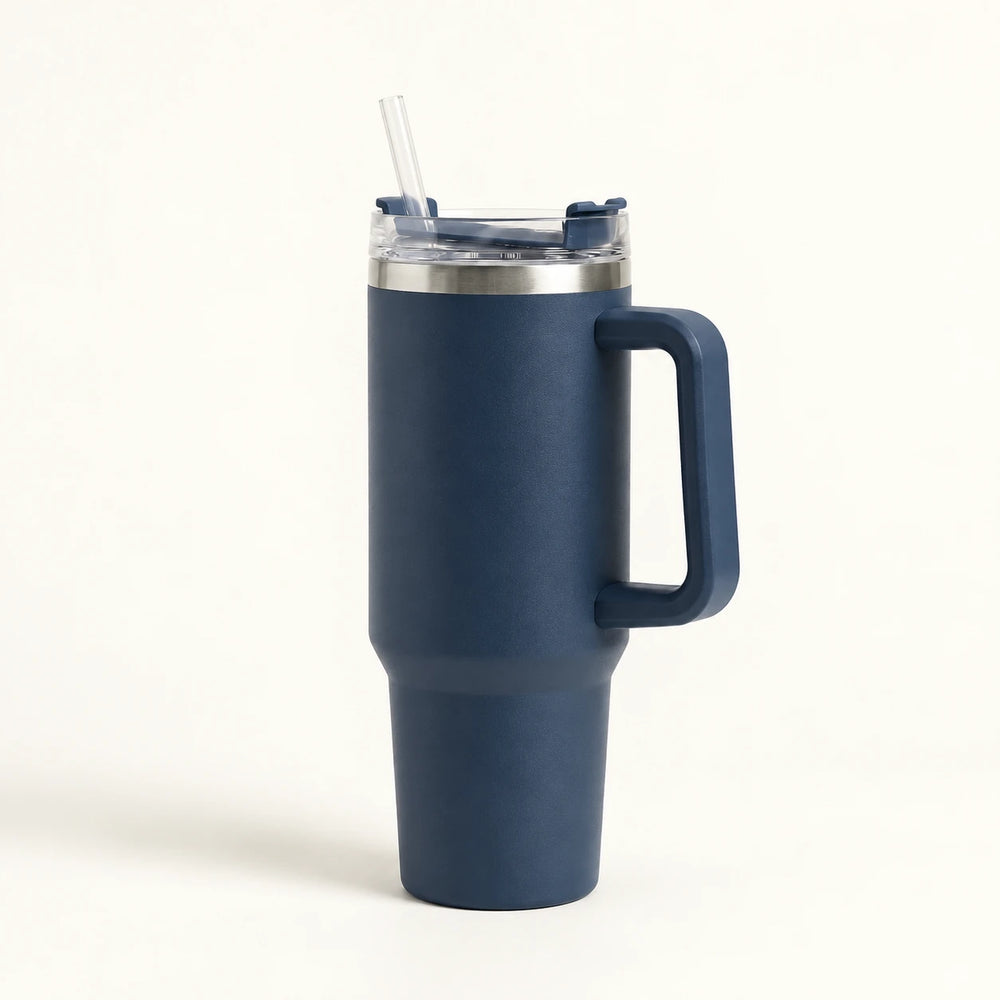 Gourde Isotherme 1,2L Bleu Marine avec Paille et Poignée — Thermos Inox XXL