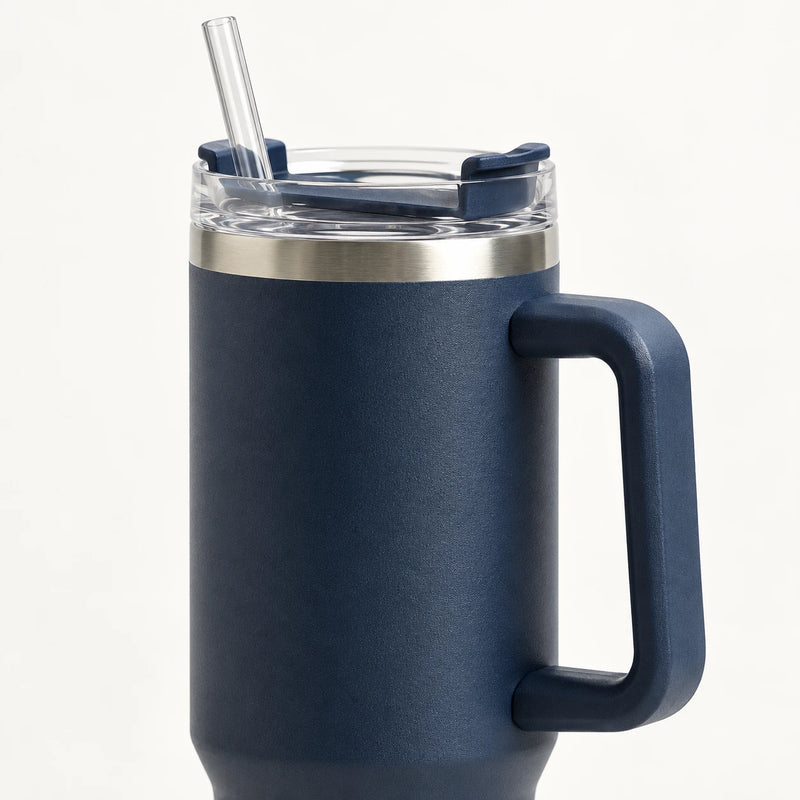 Gourde Isotherme 1,2L Bleu Marine avec Paille et Poignée — Thermos Inox XXL