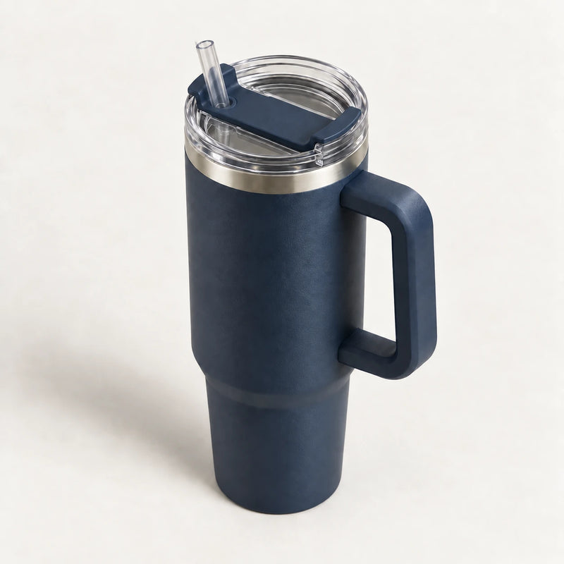 Gourde Isotherme 1,2L Bleu Marine avec Paille et Poignée — Thermos Inox XXL