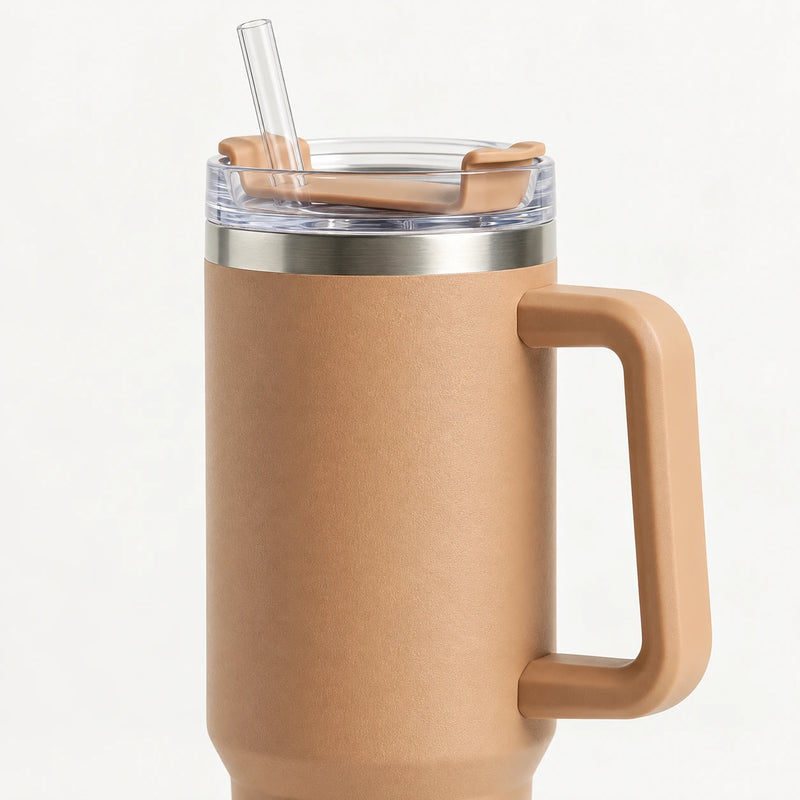 Gourde Isotherme 1,2L Caramel avec Paille et Poignée — Thermos Inox XXL
