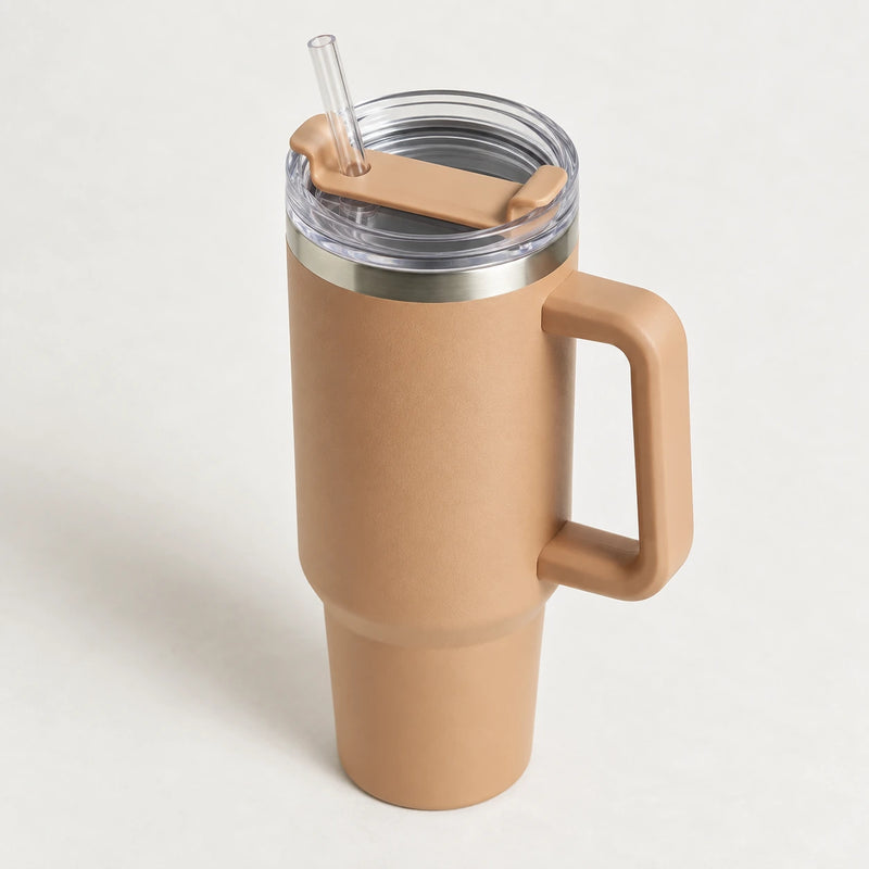 Gourde Isotherme 1,2L Caramel avec Paille et Poignée — Thermos Inox XXL