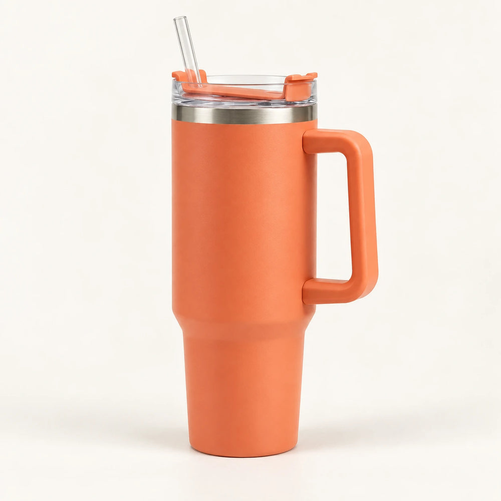 Gourde Isotherme 1,2L Orange avec Paille et Poignée — Thermos Inox XXL