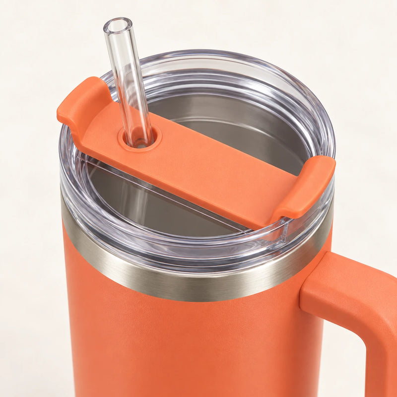 Gourde Isotherme 1,2L Orange avec Paille et Poignée — Thermos Inox XXL