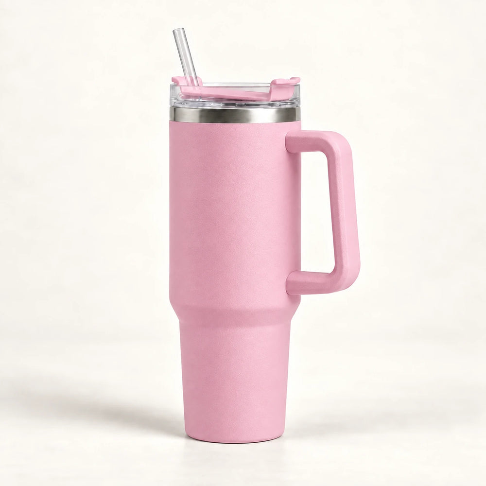 Gourde Isotherme 1,2L Rose avec Paille et Poignée — Thermos Inox XXL