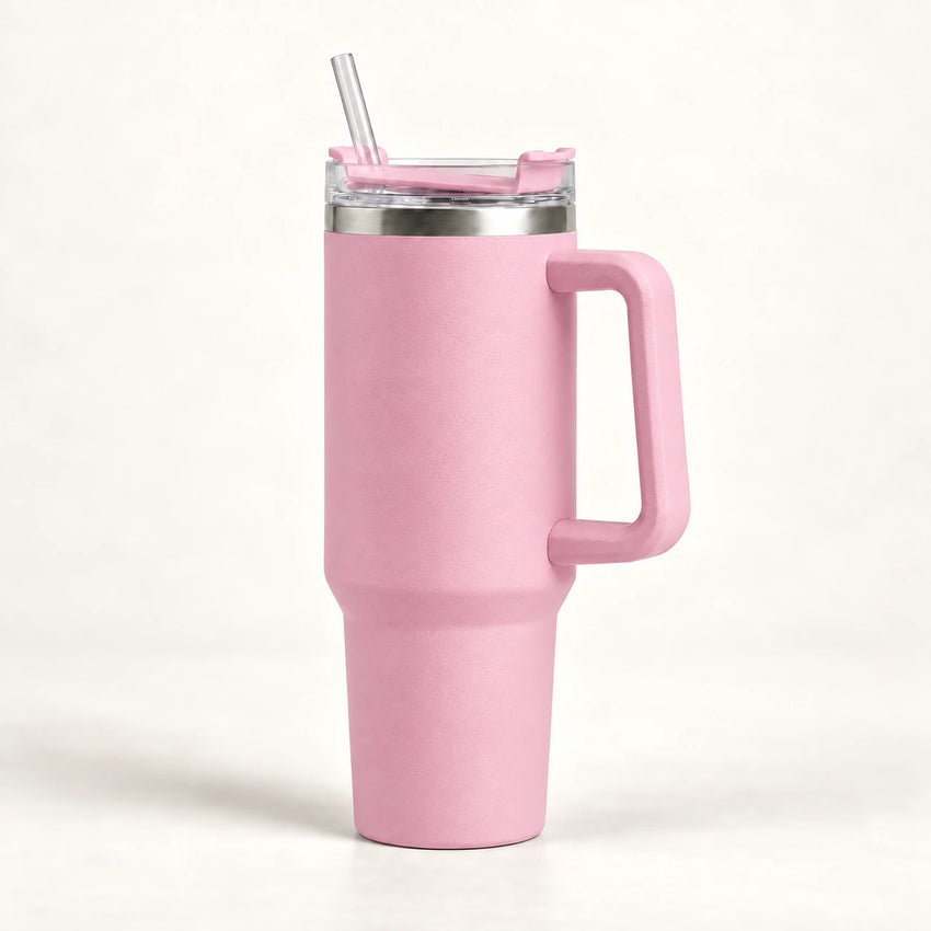 Gourde Isotherme 1,2L Rose avec Paille et Poignée — Thermos Inox XXL