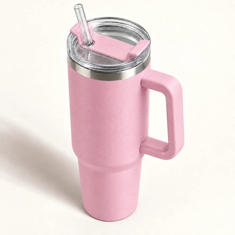 Gourde Isotherme 1,2L Rose avec Paille et Poignée — Thermos Inox XXL