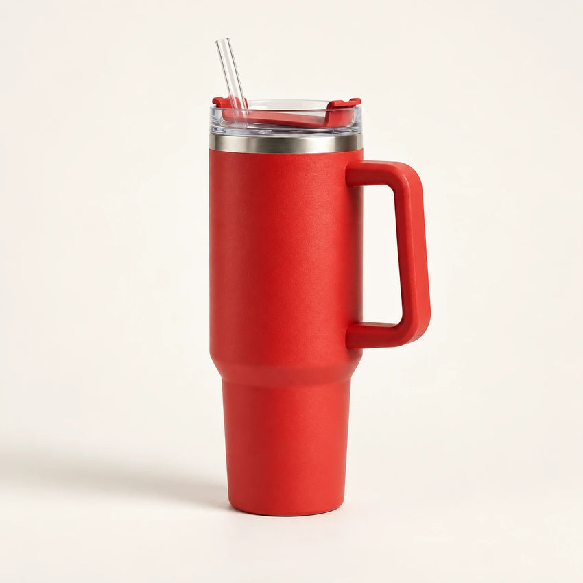 Gourde Isotherme 1,2L Rouge avec Paille et Poignée — Thermos Inox XXL