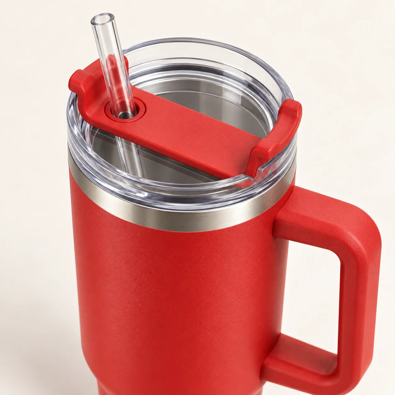 Gourde Isotherme 1,2L Rouge avec Paille et Poignée — Thermos Inox XXL