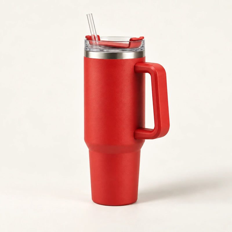 Gourde Isotherme 1,2L Rouge avec Paille et Poignée — Thermos Inox XXL