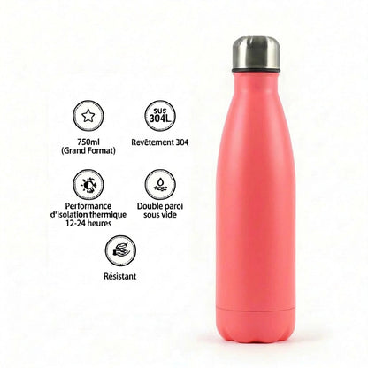 Gourde Isotherme 750ml Rose Sans BPA Double Paroi — Robuste Sport et Outdoor
